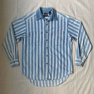 Vintage GAP Striped Denim Button Up Shirt | Size S